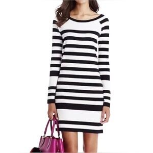 Diane von Furstenberg. Black & White Striped Silk Blend Shift Dress. Small